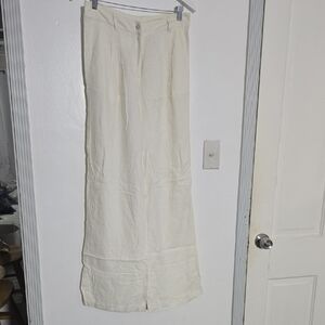 Monday Size Small Cream Wide-Leg Linen Pants